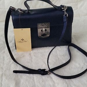 Patricia Nash Navy Blue Oceano Carisbrooke Crossbody Bag with Silver Hardware